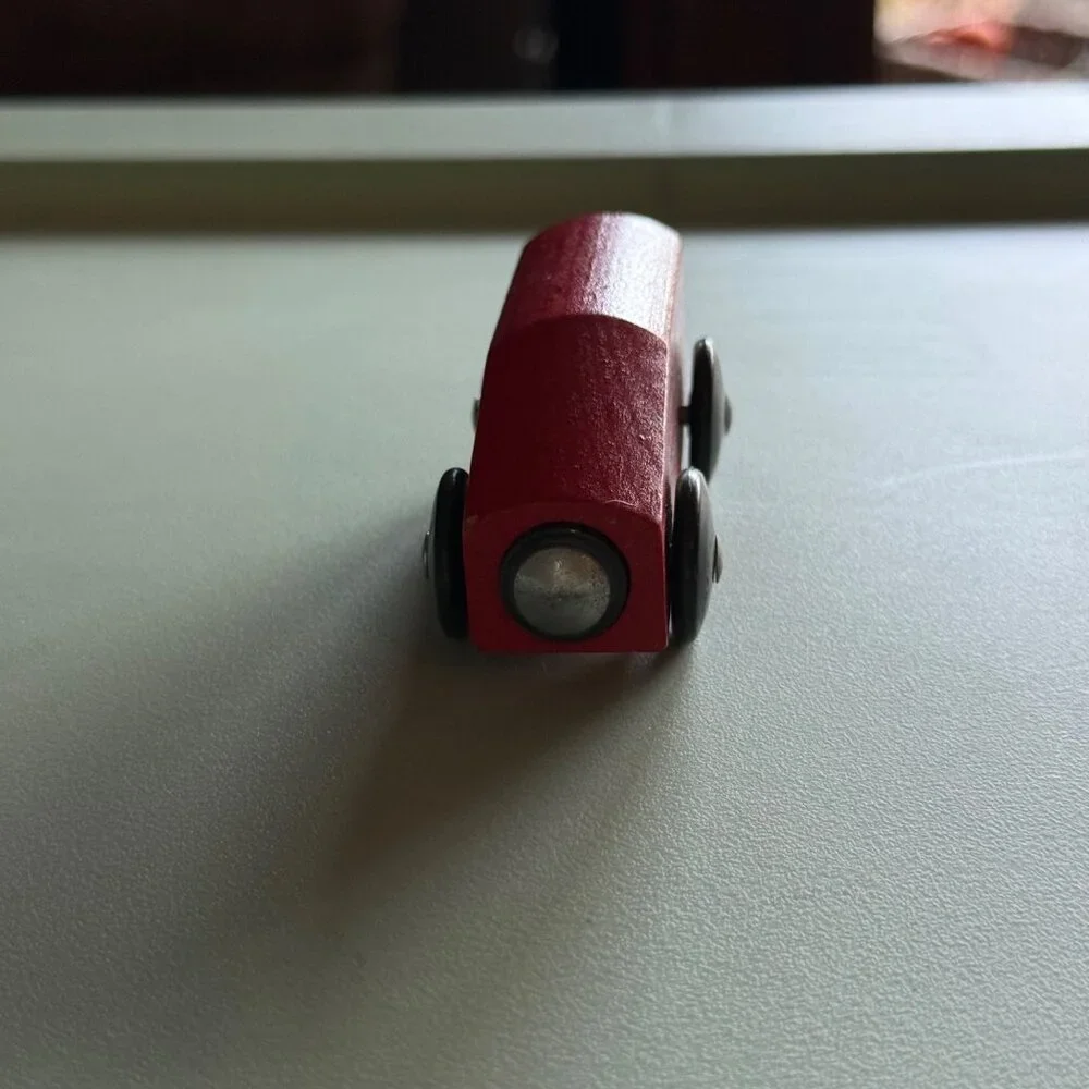 IKEA Wooden Toy Vehicles Set Of 2 Yellow Bus & Red Lightning Car Rolling Wheels